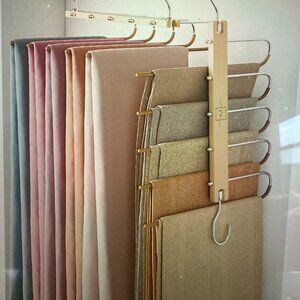 MORALVE Space Saving Pant Hanger (2 Pack) ~ Natural Wood